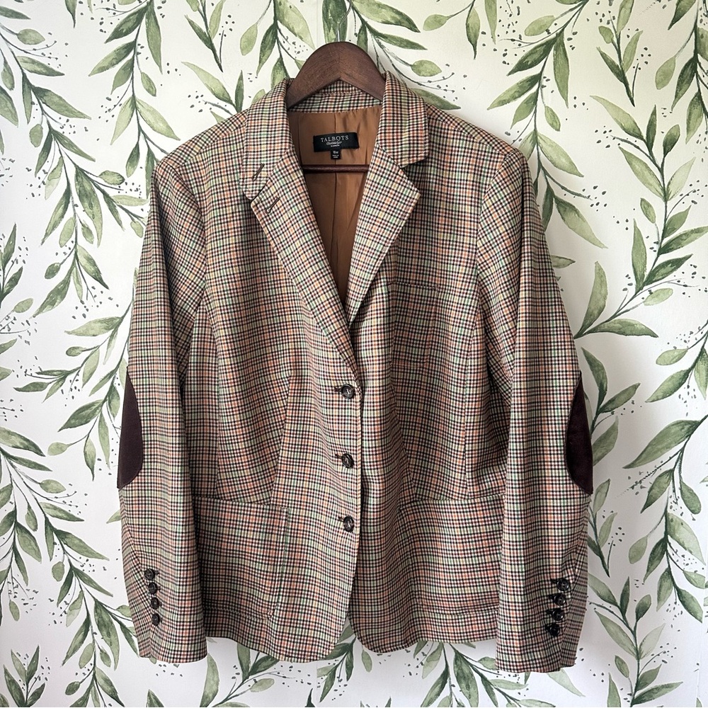 Talbots Houndstooth Multi Plaid Blazer with Elbow Patches. 16W